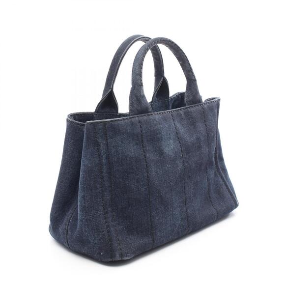 PRADA CANAPA Tote Bag Navy Blue Denim - Picture 2 of 7